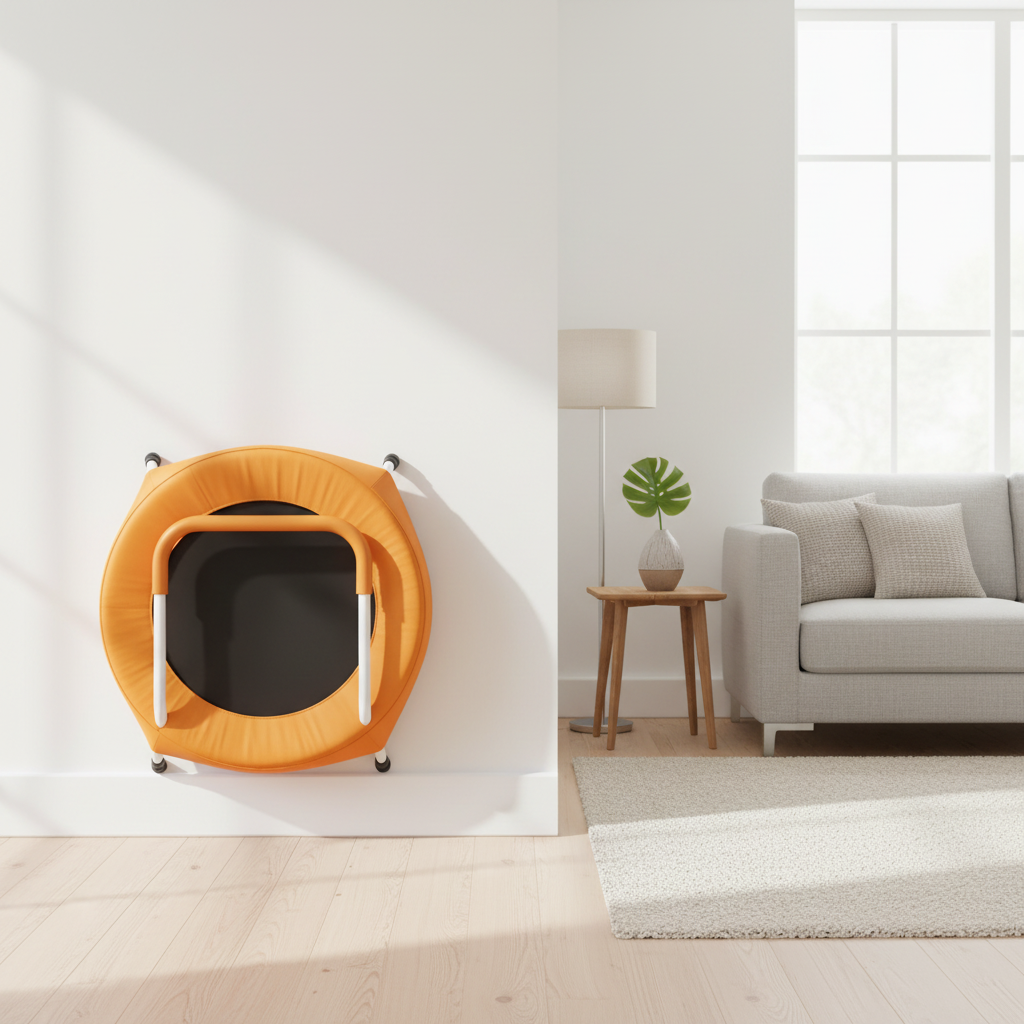 Trampoline stored in living room