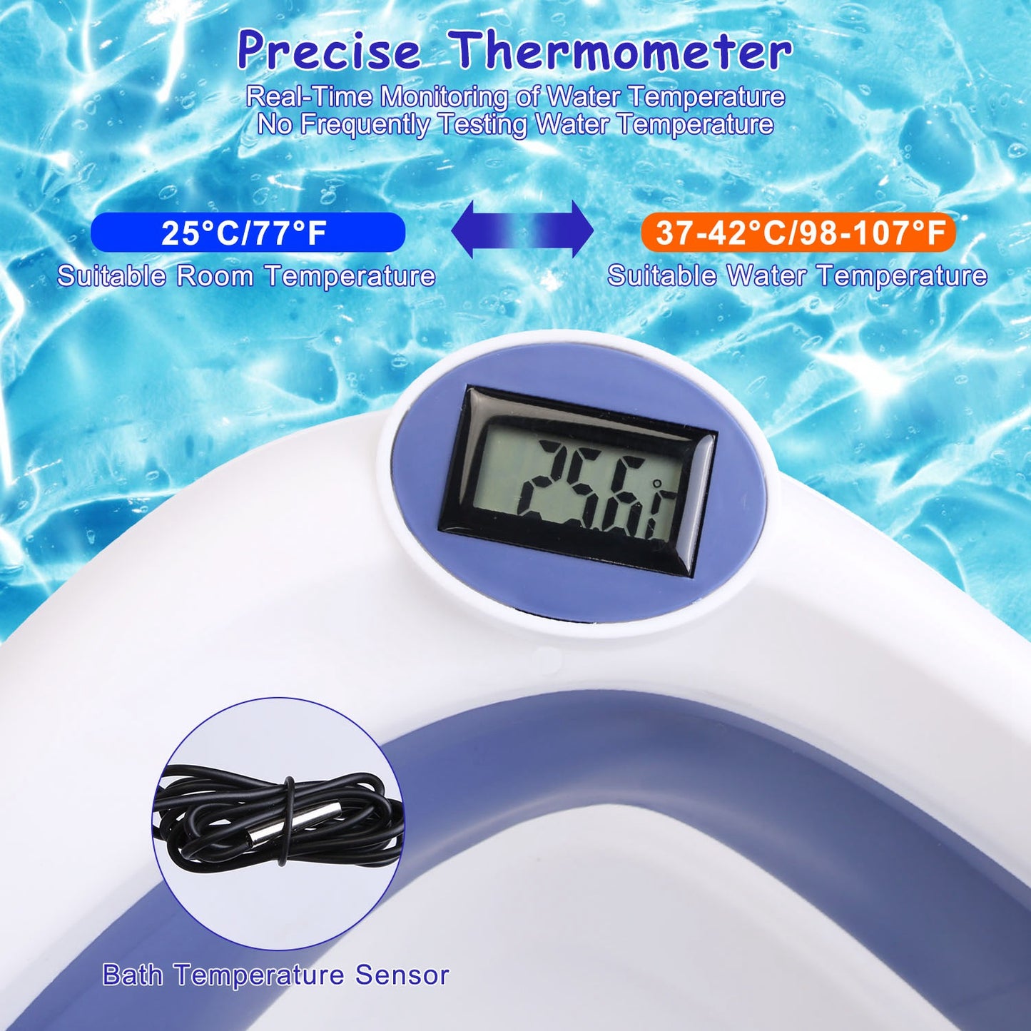 Foldable Baby Bathtub with Digital Thermometer - Portable Infant Bath, 0-24 Months