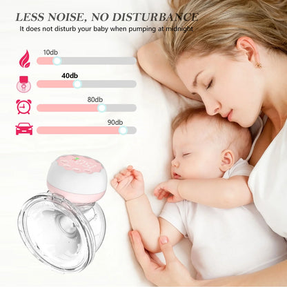 Wearable Electric Hands-Free Breast Pump, Wearable Electric Breast Pump with 4 Modes, 12 Levels, Pink