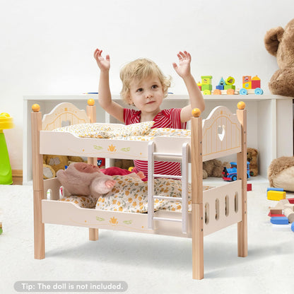 Wooden Doll Bunk Beds with Ladder - Fits 18" Dolls & American Girl, Sturdy White Toy Bed with Mattress & Pillow Set