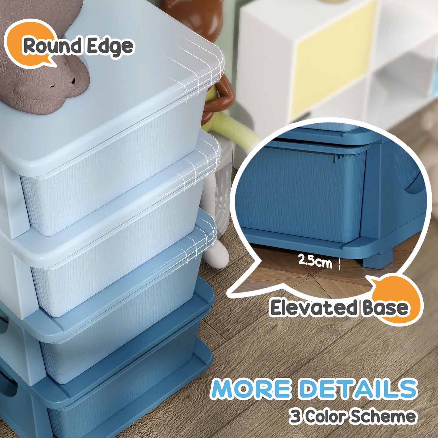 Kids 4-Drawer Storage Organizer - Blue Plastic Toy Chest & Wardrobe Unit for Playroom, Bedroom & Nursery