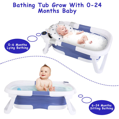Foldable Baby Bathtub with Digital Thermometer - Portable Infant Bath, 0-24 Months