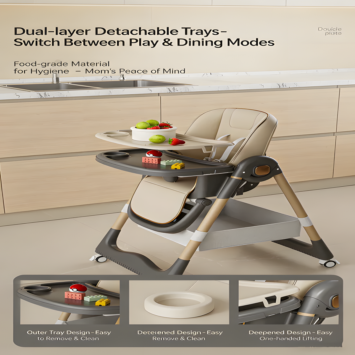 4-in-1 Grow-with-Me High Chair for Baby & Toddler – Recliner, Feeding, Booster Modes, Easy Clean, Rolling Wheels