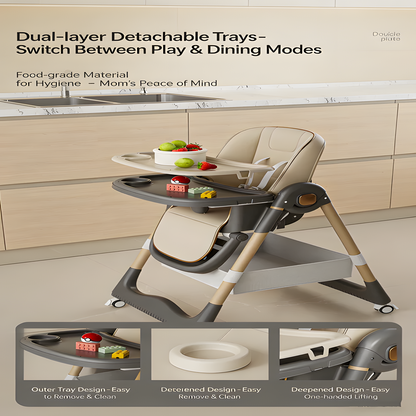 4-in-1 Grow-with-Me High Chair for Baby & Toddler – Recliner, Feeding, Booster Modes, Easy Clean, Rolling Wheels