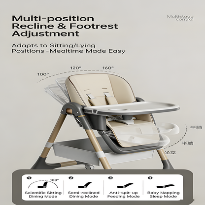 4-in-1 Grow-with-Me High Chair for Baby & Toddler – Recliner, Feeding, Booster Modes, Easy Clean, Rolling Wheels