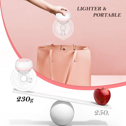 Wearable Electric Hands-Free Breast Pump, Wearable Electric Breast Pump with 4 Modes, 12 Levels, Pink