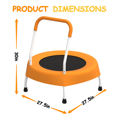 Orange step stool with dimensions labeled on a white background