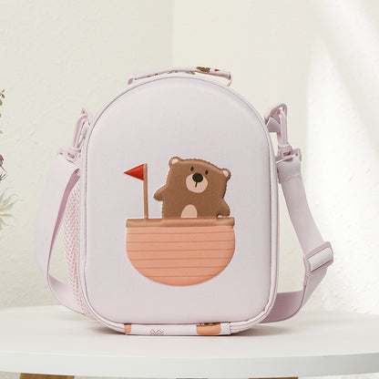 Children's backpack with bear design on a light background