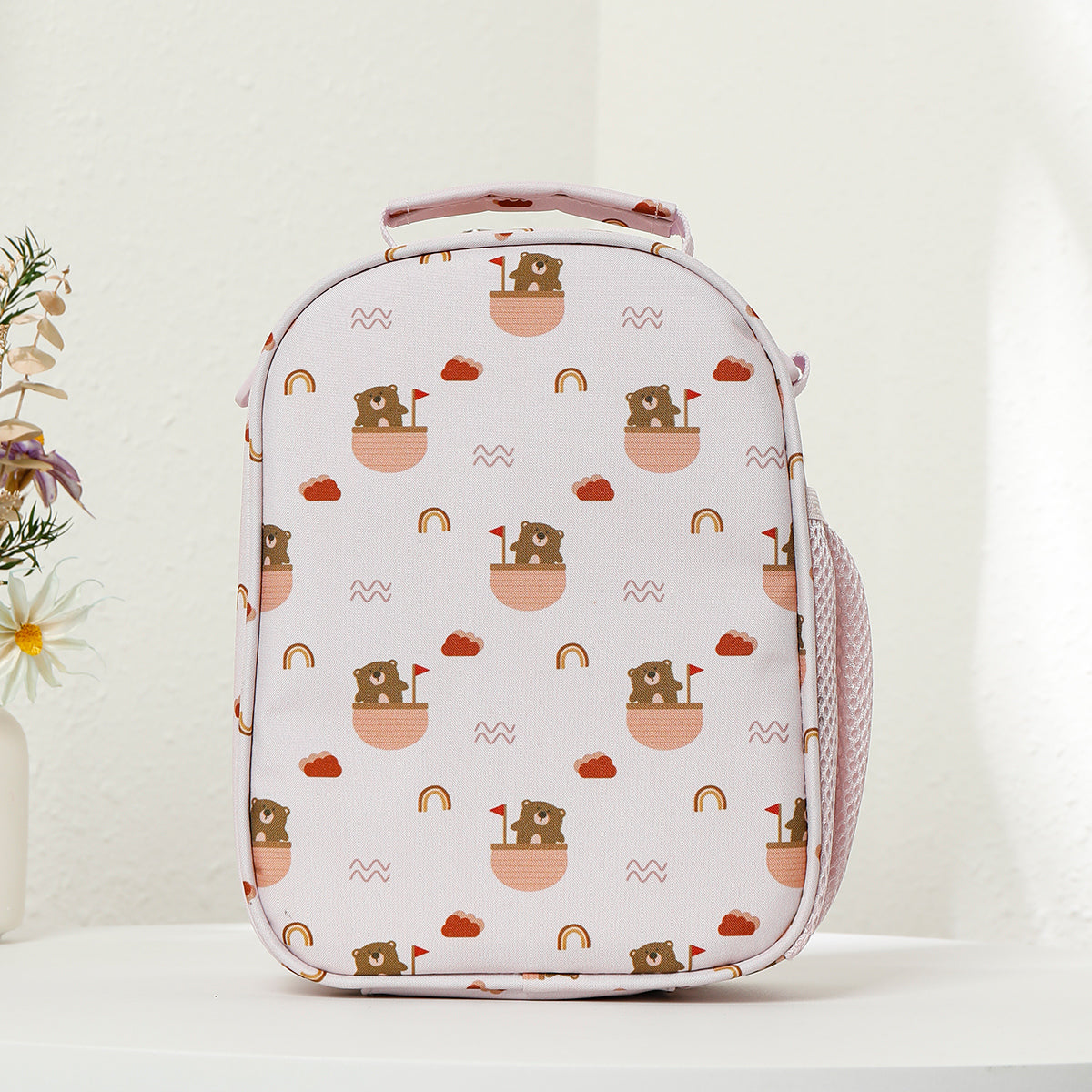 Children's lunch bag with boat pattern on a white background