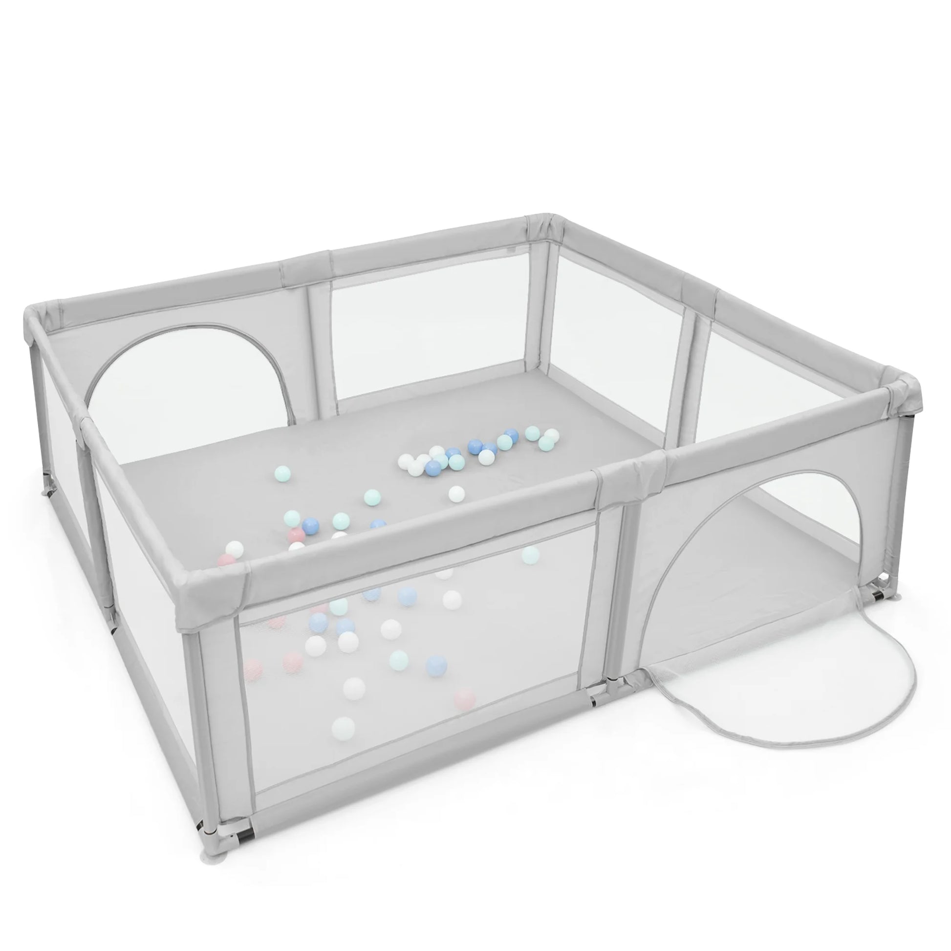 Baby Playpen Infant Large Safety Play Center Yard with 50 Ocean Balls Grey