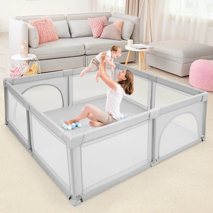Baby Playpen Infant Large Safety Play Center Yard with 50 Ocean Balls Grey