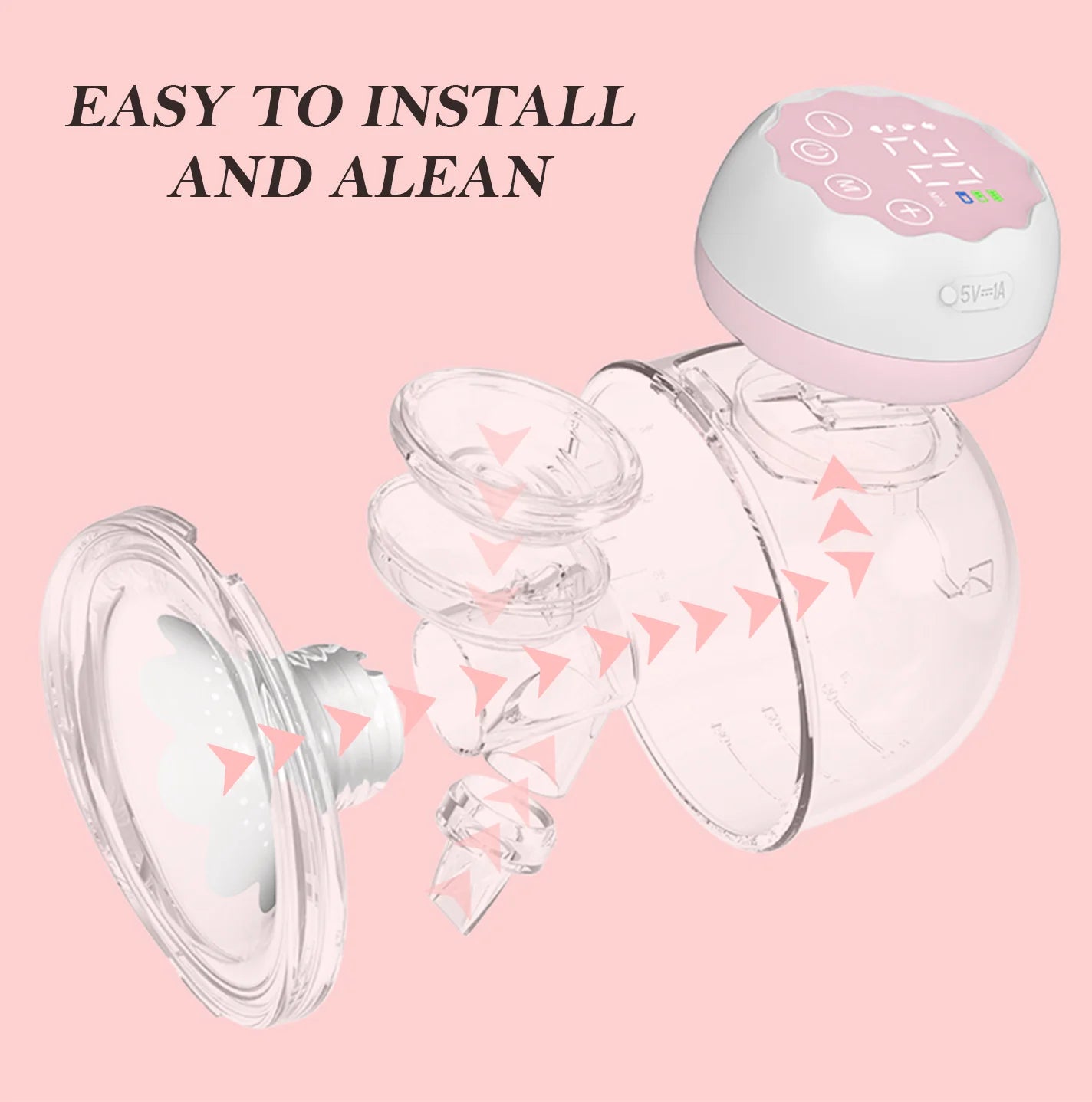 Wearable Electric Hands-Free Breast Pump, Wearable Electric Breast Pump with 4 Modes, 12 Levels, Pink