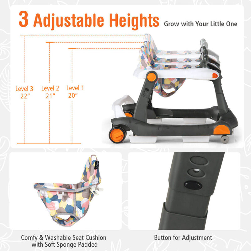2-In-1 Foldable Activity Push Walker with Adjustable Heights
