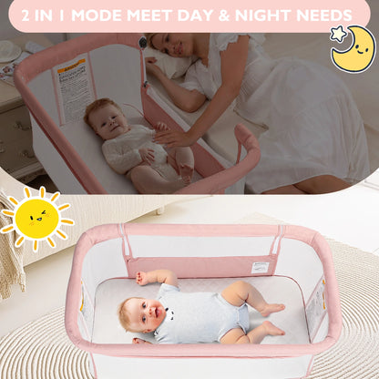 Baby Bassinet with Wheels Adjustable Bedside Sleeper Bassinet Newborn Baby Crib, Pink