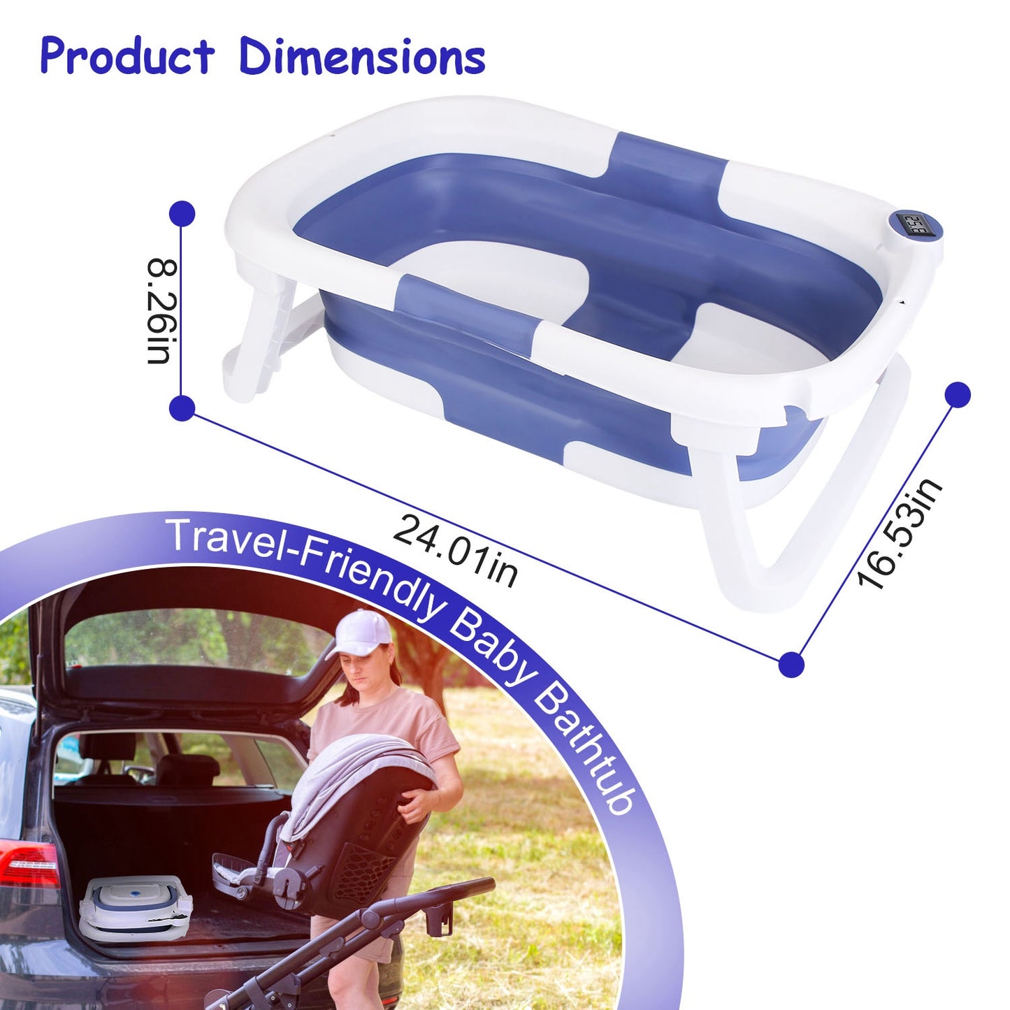 Foldable Baby Bathtub with Digital Thermometer - Portable Infant Bath, 0-24 Months