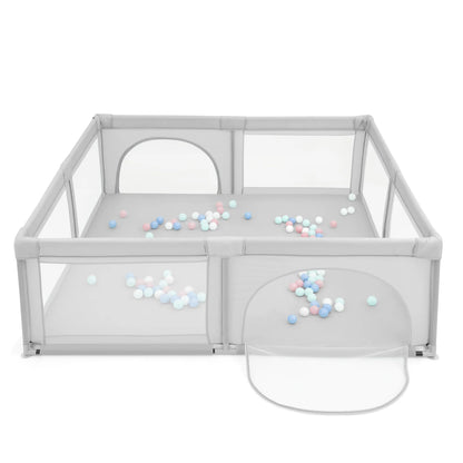 Baby Playpen Infant Large Safety Play Center Yard with 50 Ocean Balls Grey