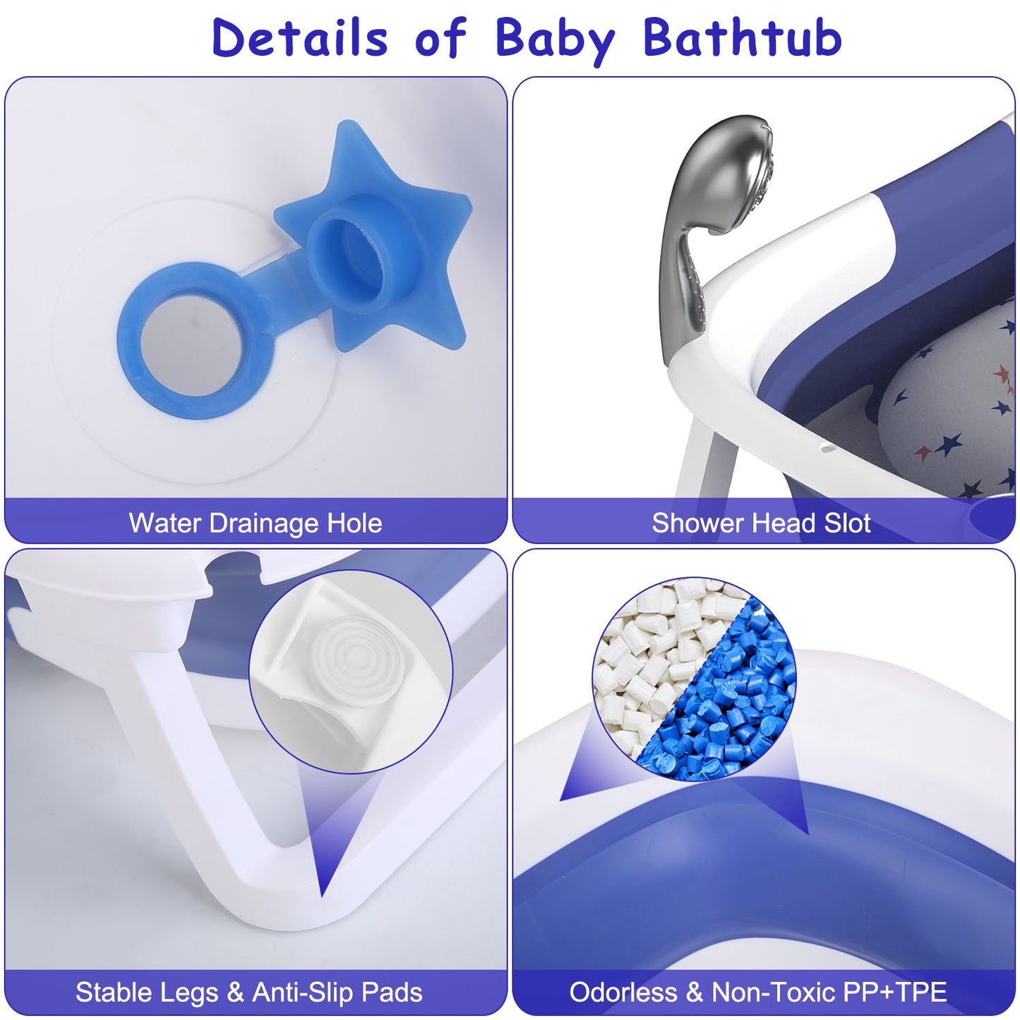 Foldable Baby Bathtub with Digital Thermometer - Portable Infant Bath, 0-24 Months
