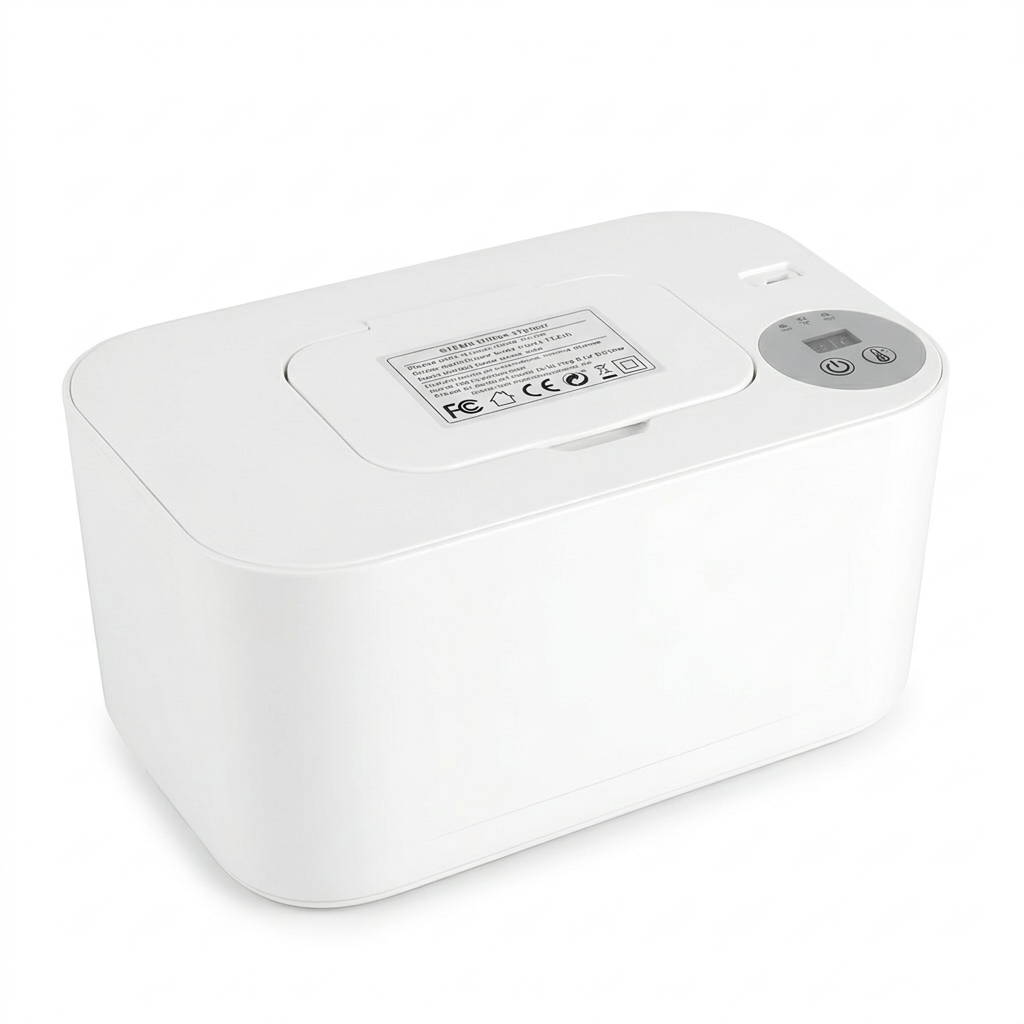 White electronic device with a digital display on a white background