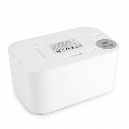 White electronic device with a digital display on a white background