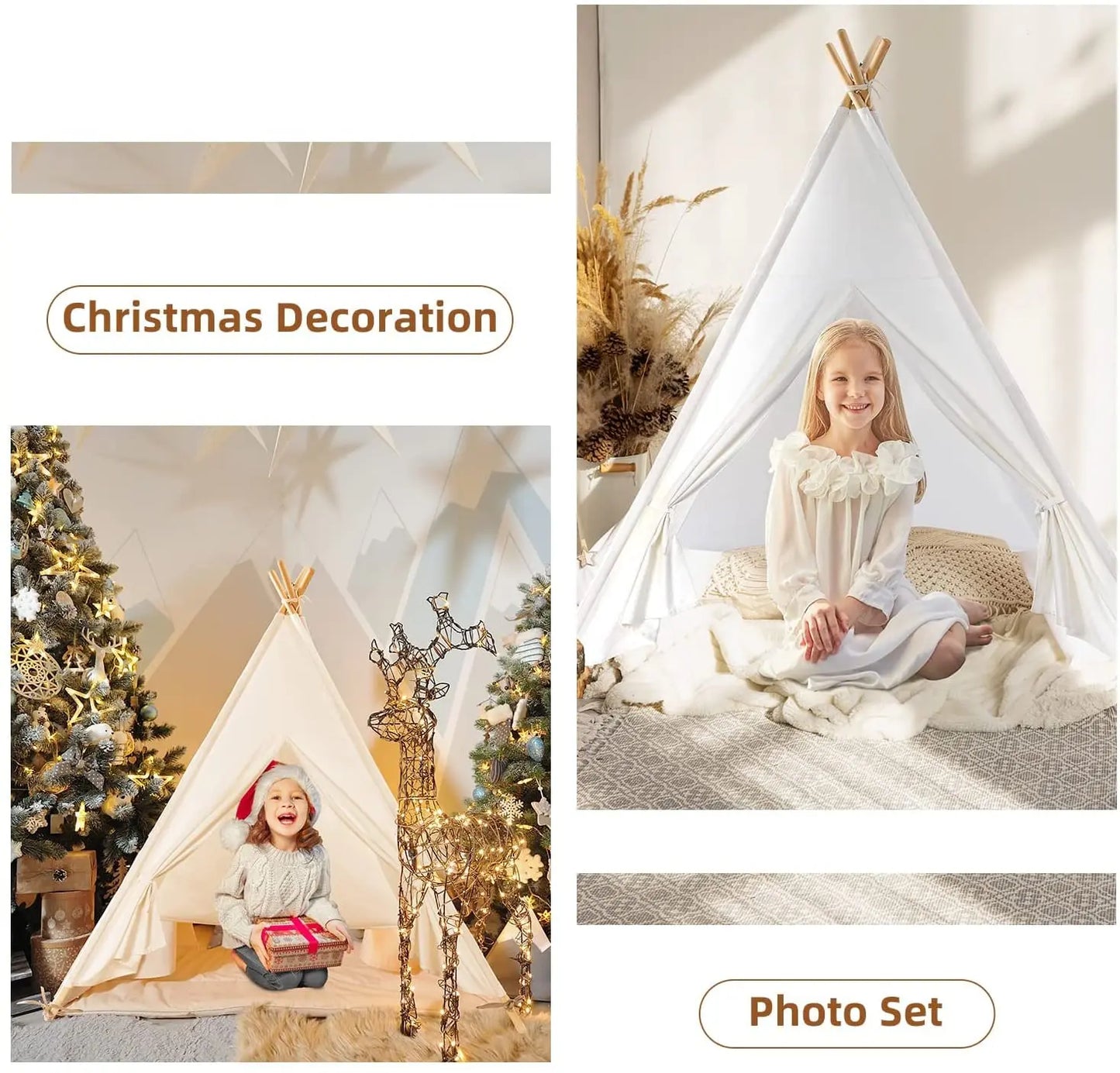 Kids Teepee Tent with Curtain | Foldable Indoor Play House for Toddlers | Boys & Girls Ages 3–12 (1.35m & 1.6m)