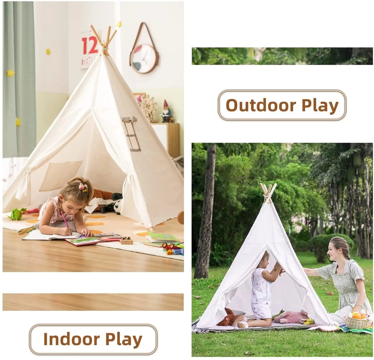 Kids Teepee Tent with Curtain | Foldable Indoor Play House for Toddlers | Boys & Girls Ages 3–12 (1.35m & 1.6m)