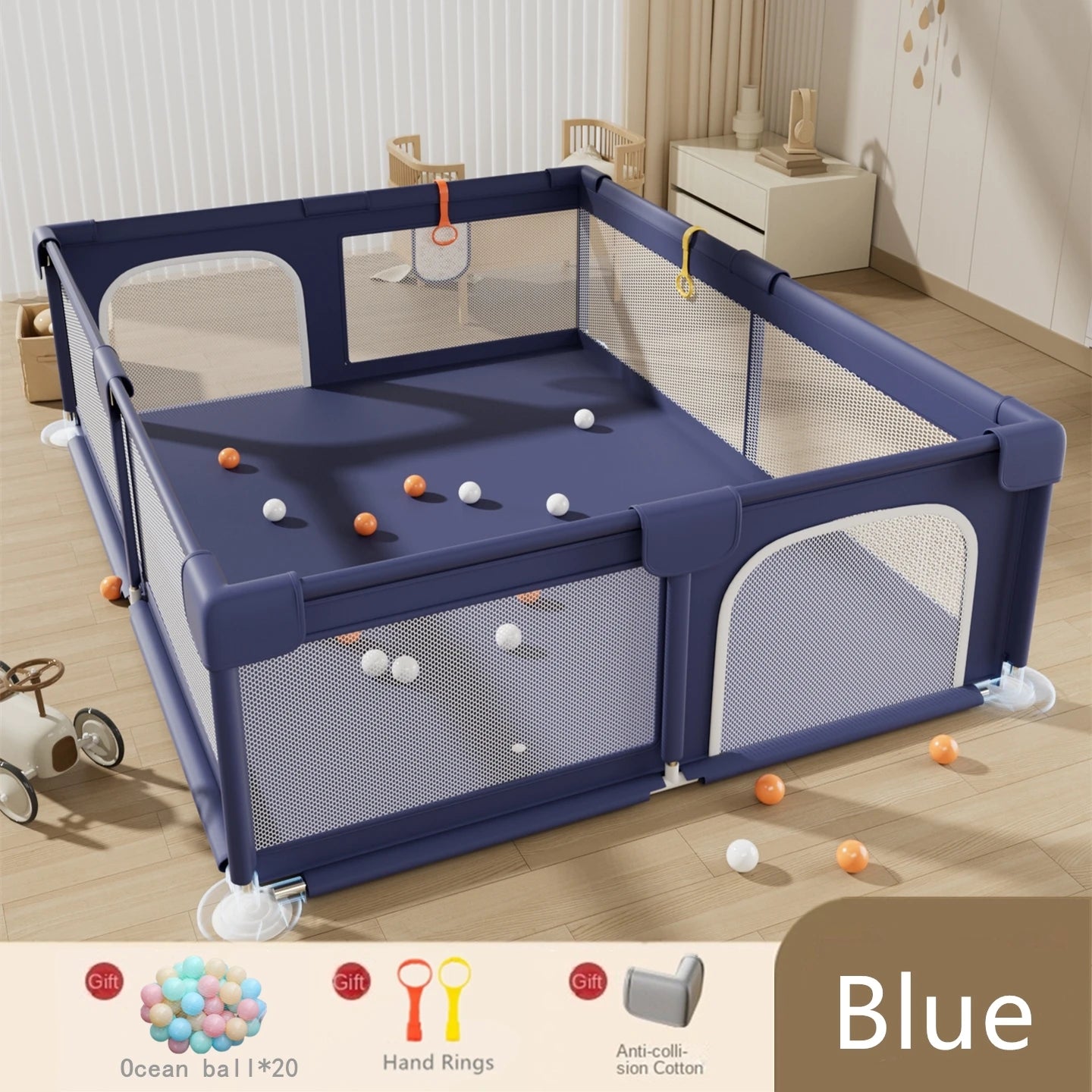 Baby Playpen with Pull Ring | Breathable Large Safety Gate Fence for Kids | Indoor & Outdoor Activity Center