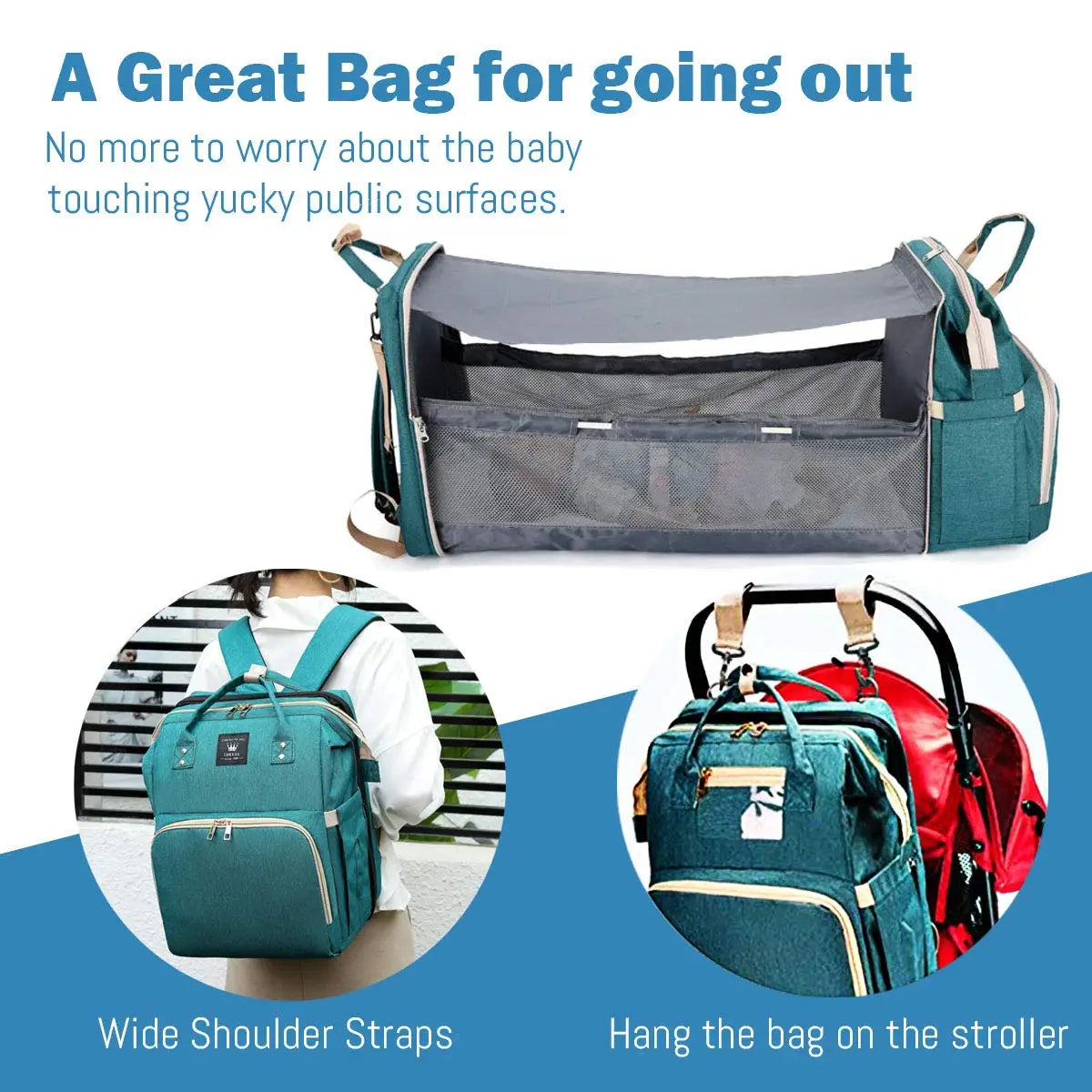 3-in-1 Diaper Bag Backpack | Foldable Baby Bed, USB Port & Waterproof Travel Bag