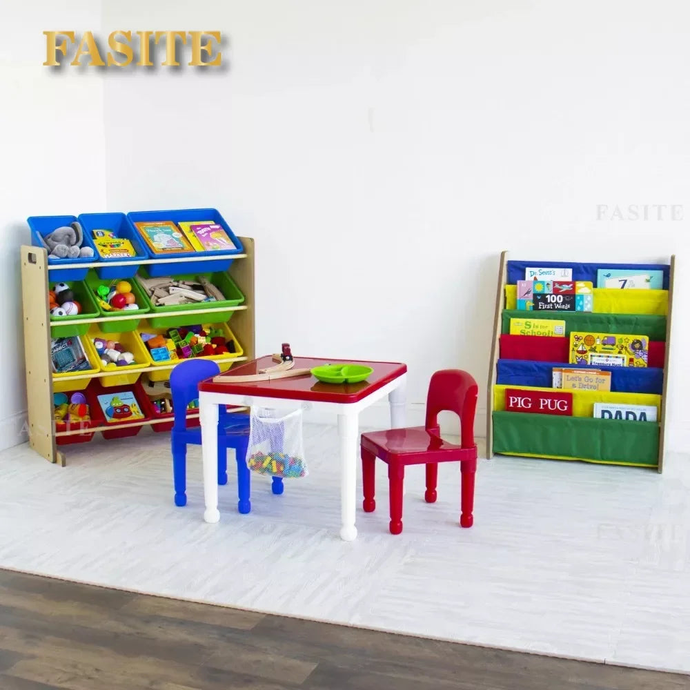 Kids Toy Storage Rack with 12 Bins | Wood & Plastic, Multi-Color