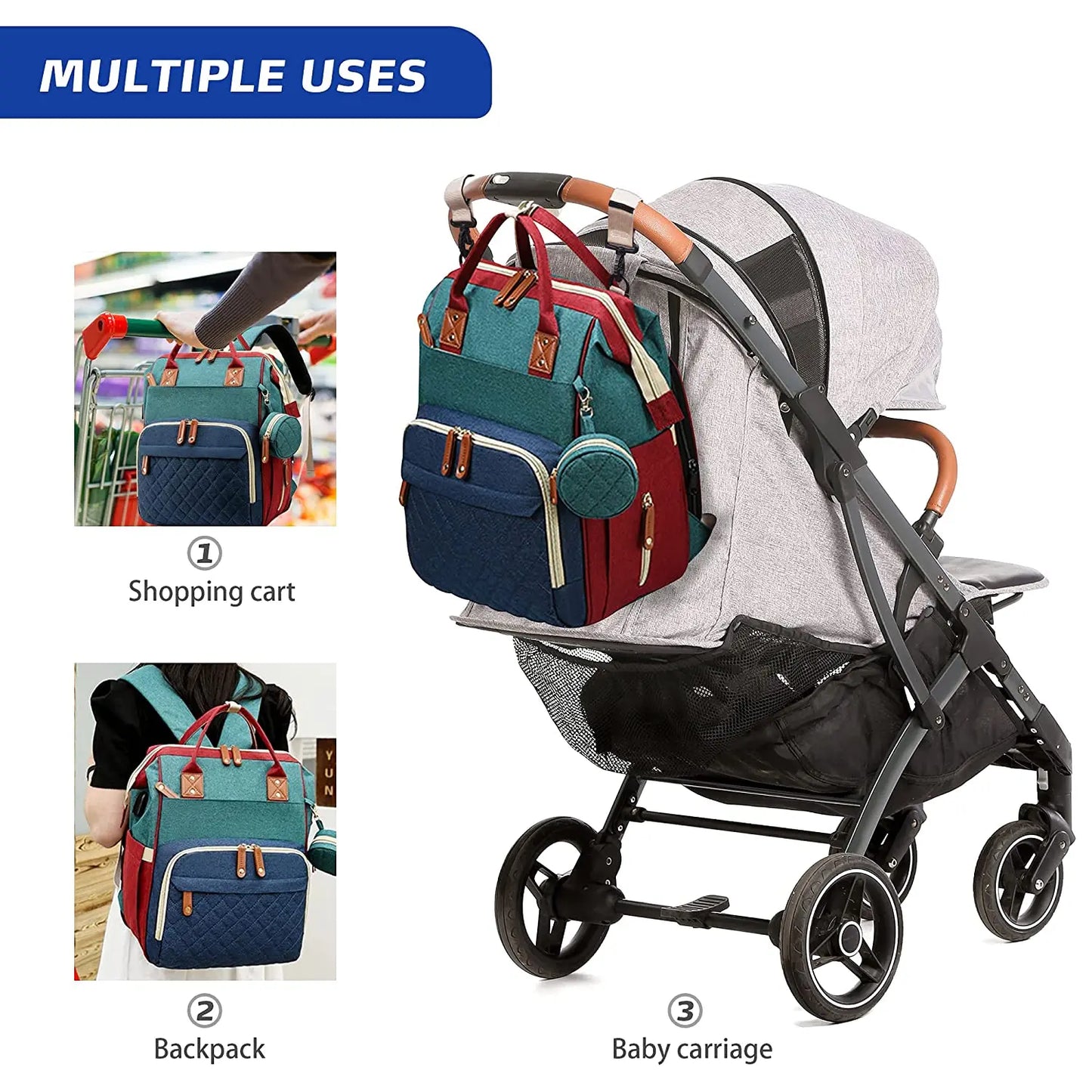 3-in-1 Diaper Bag Backpack | Foldable Baby Bed, USB Port & Waterproof Travel Bag