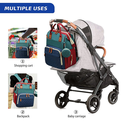 3-in-1 Diaper Bag Backpack | Foldable Baby Bed, USB Port & Waterproof Travel Bag
