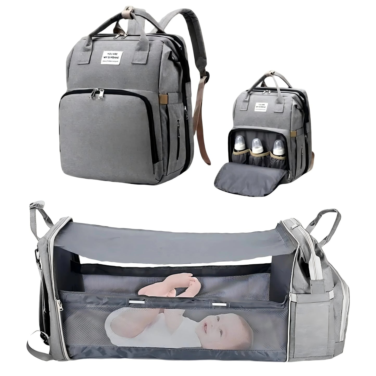 3 in 1 Diaper Bag Backpack Foldable Baby Bed Waterproof Travel Bag with USB Charge Diaper Bag Backpack with Changing Bed 3 Types