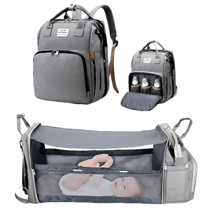 3 in 1 Diaper Bag Backpack Foldable Baby Bed Waterproof Travel Bag with USB Charge Diaper Bag Backpack with Changing Bed 3 Types