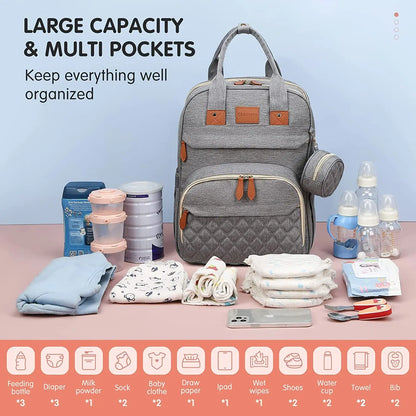 3-in-1 Diaper Bag Backpack | Foldable Baby Bed, USB Port & Waterproof Travel Bag