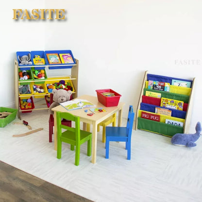 Kids Toy Storage Rack with 12 Bins | Wood & Plastic, Multi-Color