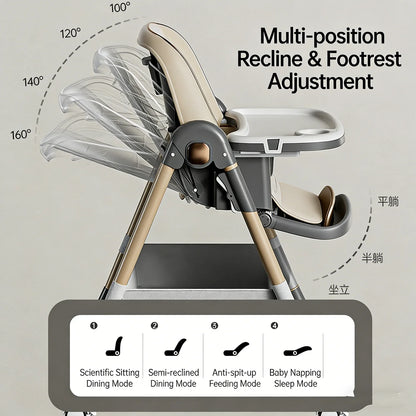 4-in-1 Grow-with-Me High Chair for Baby & Toddler – Recliner, Feeding, Booster Modes, Easy Clean, Rolling Wheels
