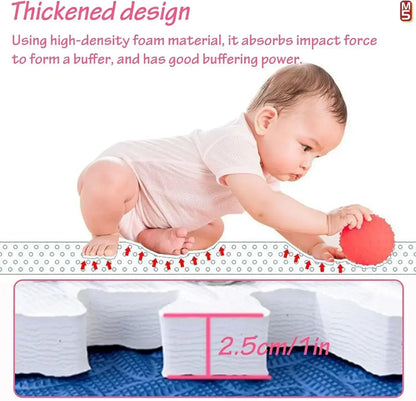 Baby playing with a ball on a thick foam mat, highlighting its thickness and缓冲能力.