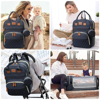 3-in-1 Diaper Bag Backpack | Foldable Baby Bed, USB Port & Waterproof Travel Bag