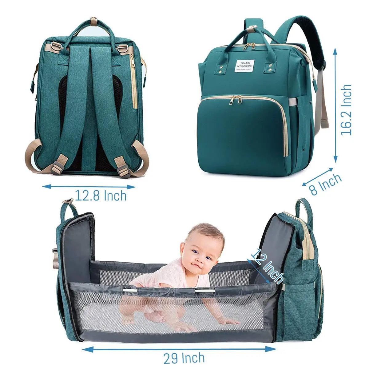 3-in-1 Diaper Bag Backpack | Foldable Baby Bed, USB Port & Waterproof Travel Bag
