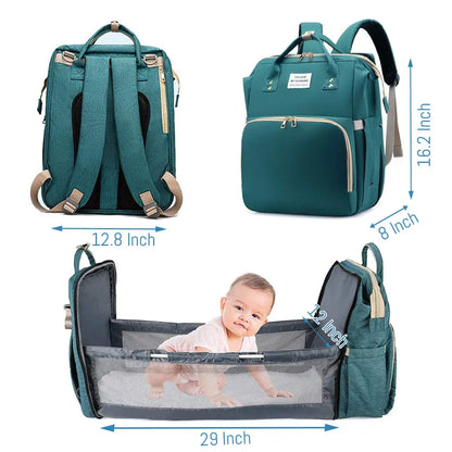 3-in-1 Diaper Bag Backpack | Foldable Baby Bed, USB Port & Waterproof Travel Bag