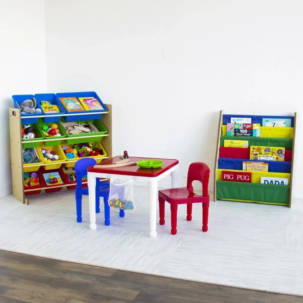 Kids Toy Storage Rack with 12 Bins | Wood & Plastic, Multi-Color