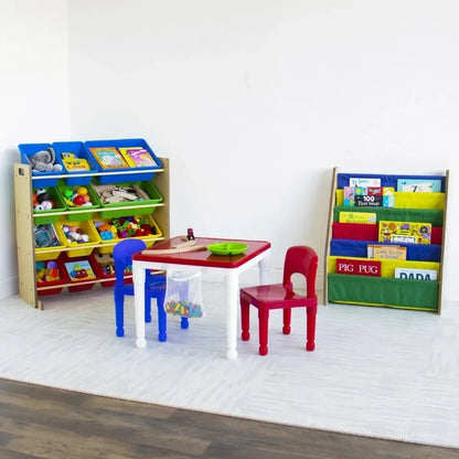Kids Toy Storage Rack with 12 Bins | Wood & Plastic, Multi-Color