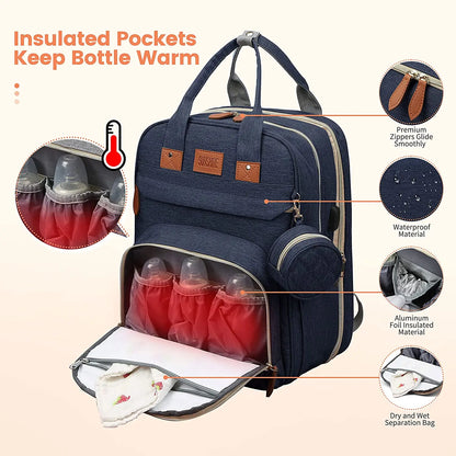 3-in-1 Diaper Bag Backpack | Foldable Baby Bed, USB Port & Waterproof Travel Bag