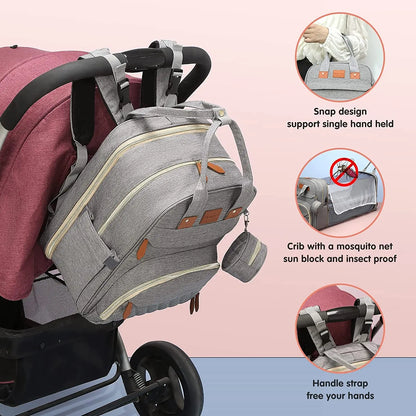 3-in-1 Diaper Bag Backpack | Foldable Baby Bed, USB Port & Waterproof Travel Bag