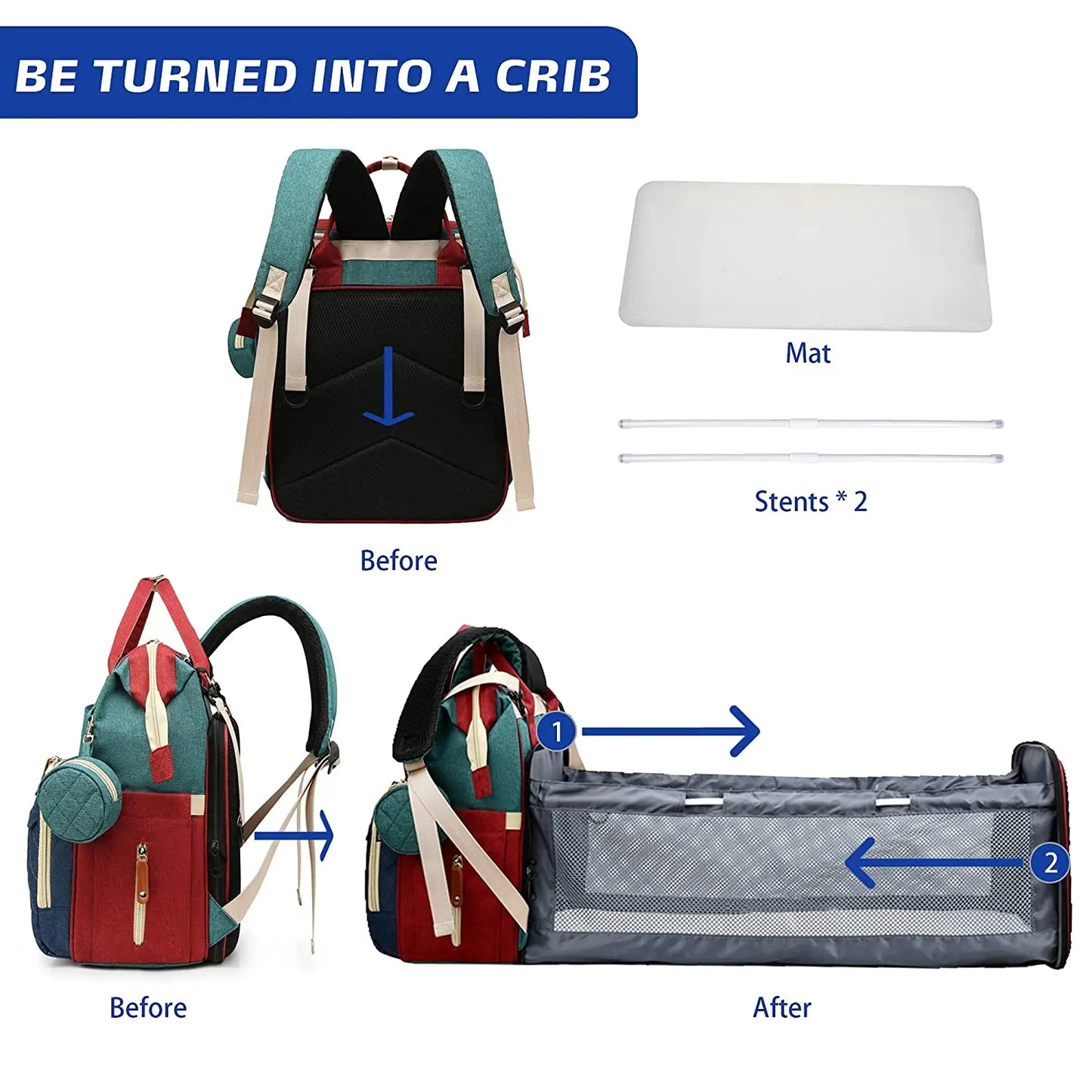3-in-1 Diaper Bag Backpack | Foldable Baby Bed, USB Port & Waterproof Travel Bag