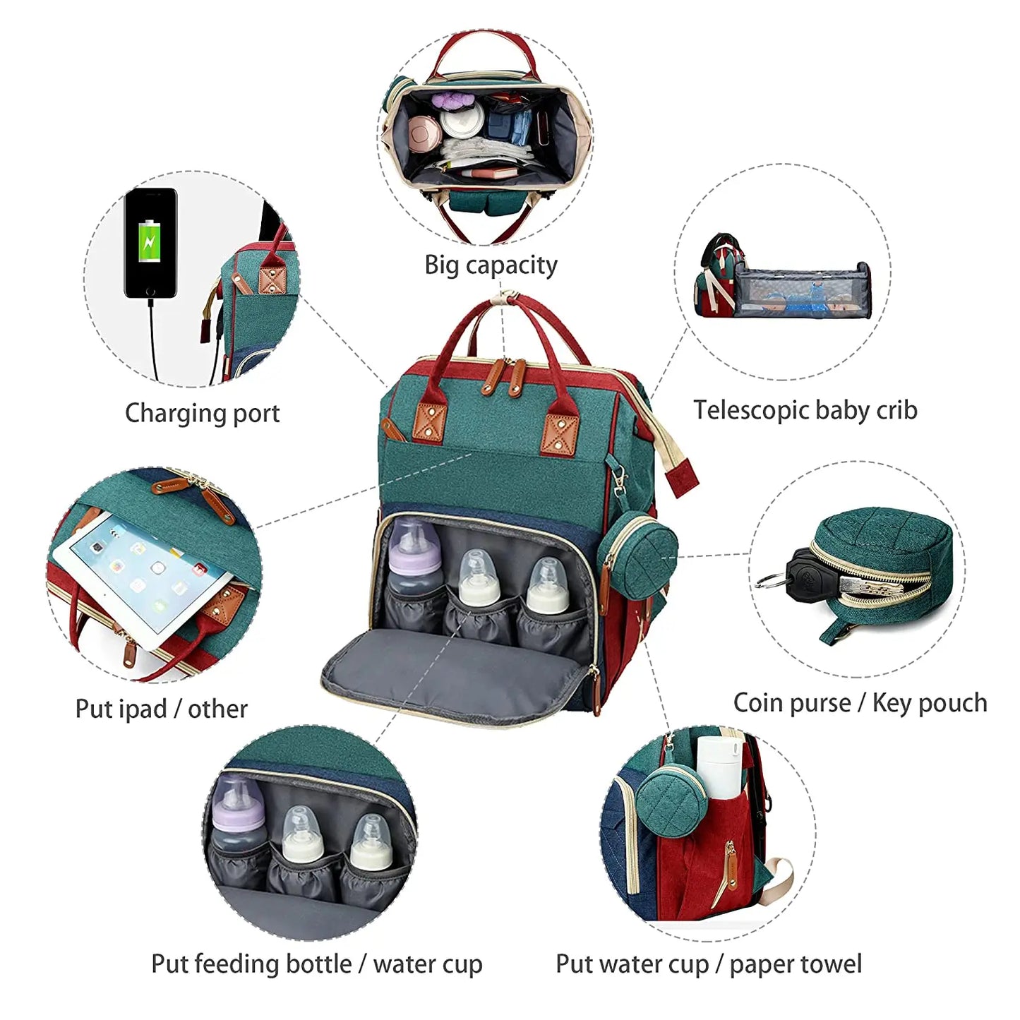 3-in-1 Diaper Bag Backpack | Foldable Baby Bed, USB Port & Waterproof Travel Bag