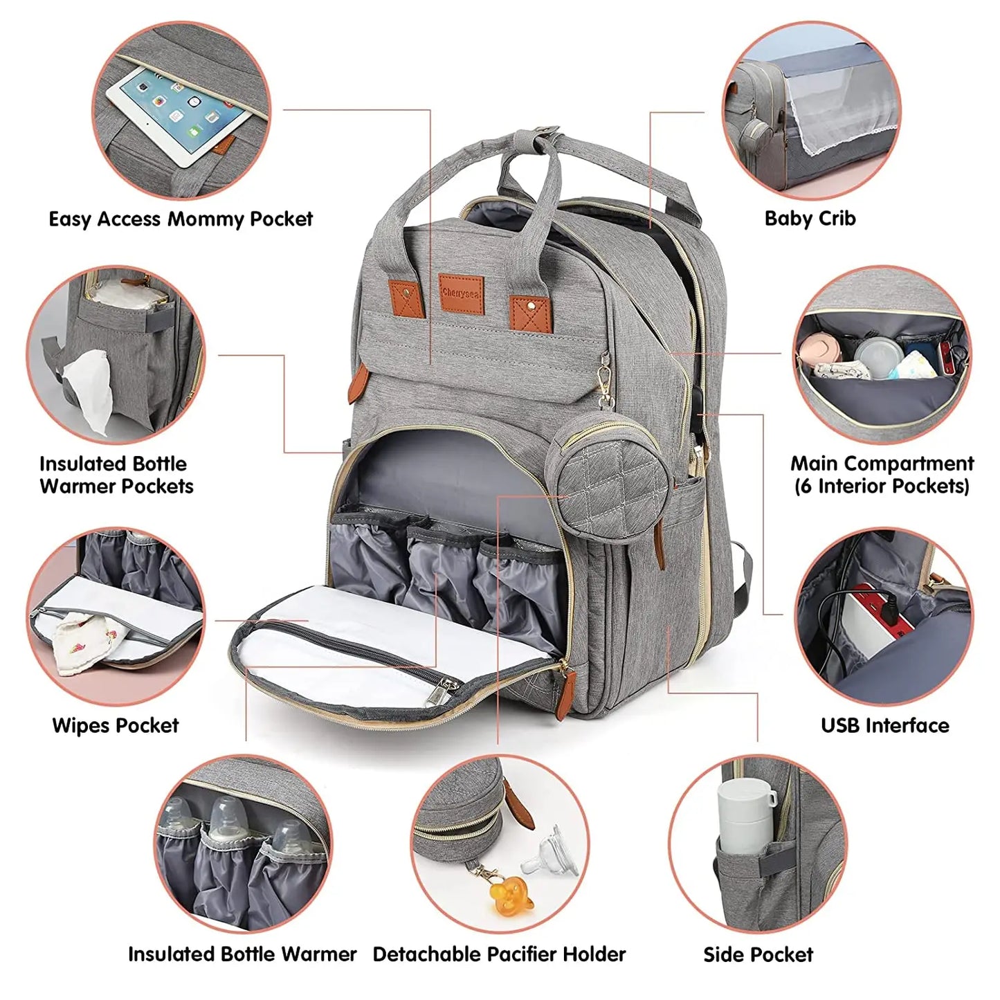 3-in-1 Diaper Bag Backpack | Foldable Baby Bed, USB Port & Waterproof Travel Bag