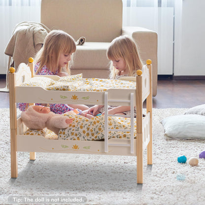 Wooden Doll Bunk Beds with Ladder - Fits 18" Dolls & American Girl, Sturdy White Toy Bed with Mattress & Pillow Set