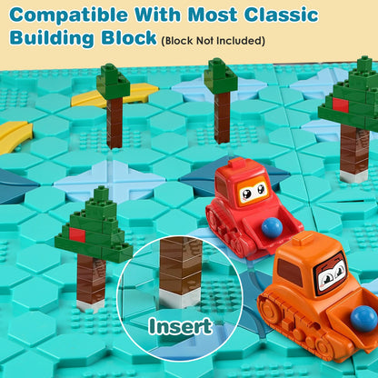Logical Road Builder Puzzle - STEM Educational Game for Kids 3-8, Brain Teaser Track Building Toy with Pull-Back Car
