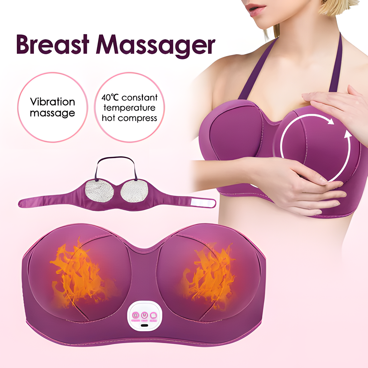 Electric Breast Massager Bra – Hot Compress, Vibration & Lymphatic Drainage