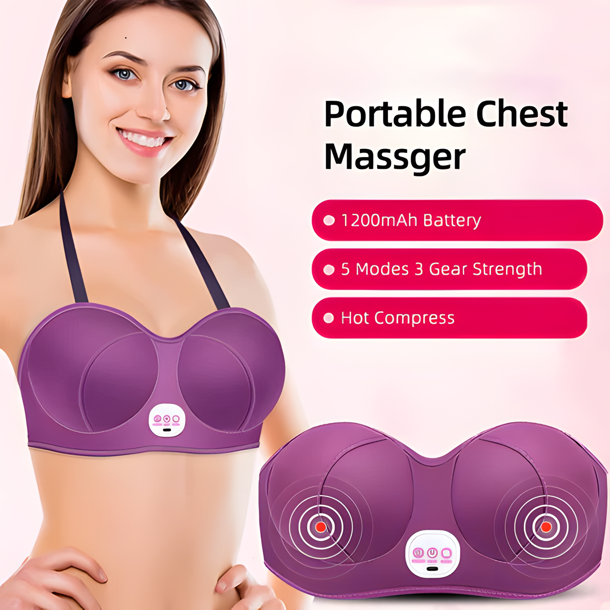 Electric Breast Massager Bra – Hot Compress, Vibration & Lymphatic Drainage